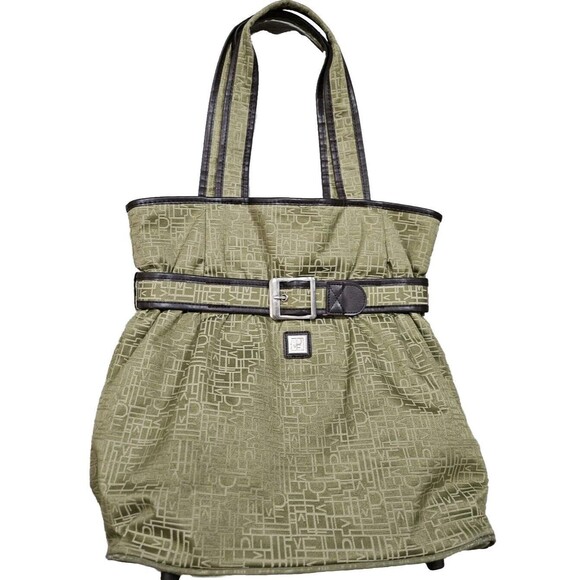 Diane Von Furstenberg DVF Lg Green Logo Signature Bag Pink Tote Purse Waterproof - Picture 1 of 6